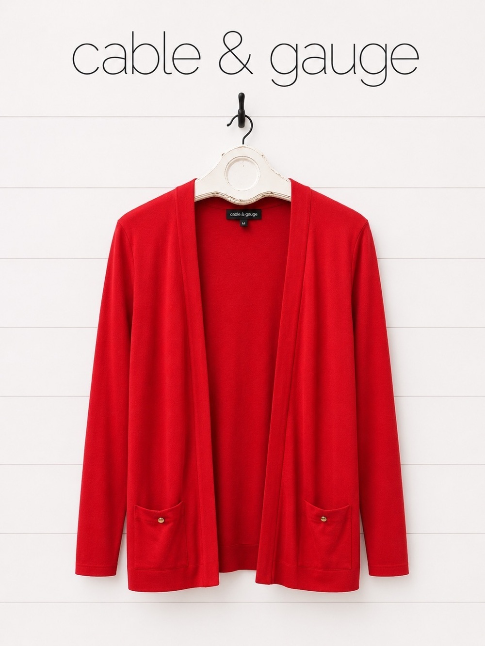 CABLE & GAUGE Red Open Front Cardigan Size L